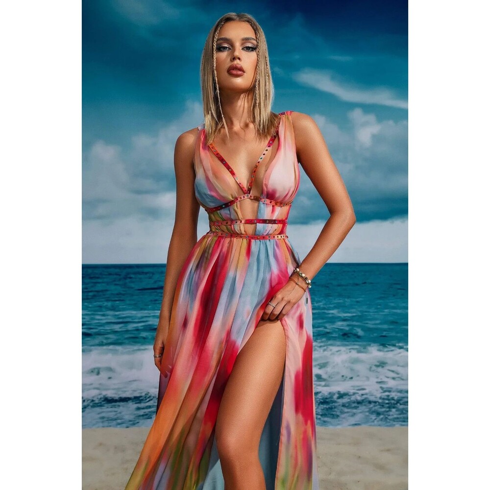 NWT Bella Barnett Women Eileen Printed Maxi Dress Size Large D125 -24 - Picture 3 of 16